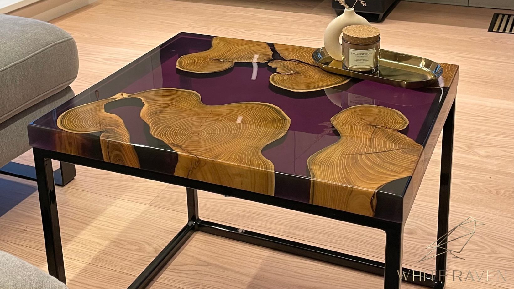 Coffee Table with Purple Resin