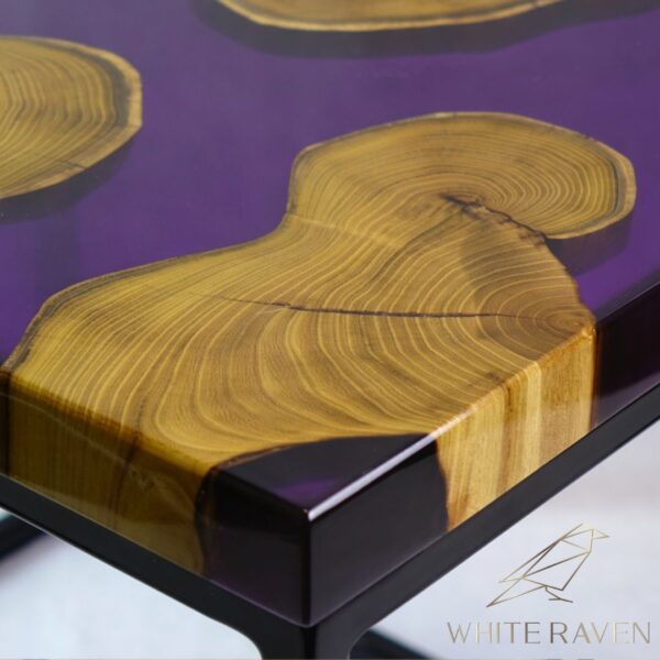 Coffee Table with Purple Resin and Acacia Wood