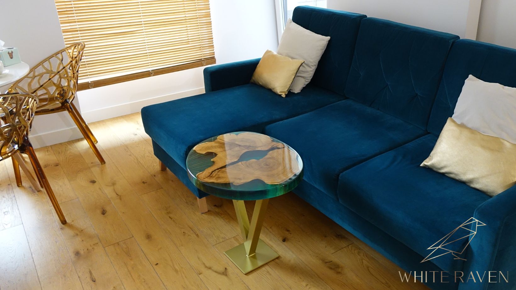 table with green epoxy