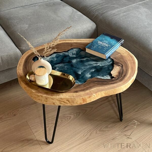 Wood Slice Coffee Table  with Epoxy Resin and Sea Effect