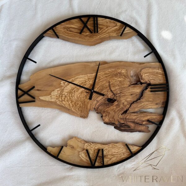 Zegar ścienny duży z drewnem oliwnym 80 cm