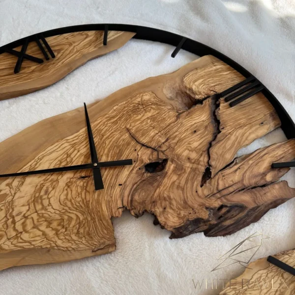 Zegar ścienny duży z drewnem oliwnym 80 cm