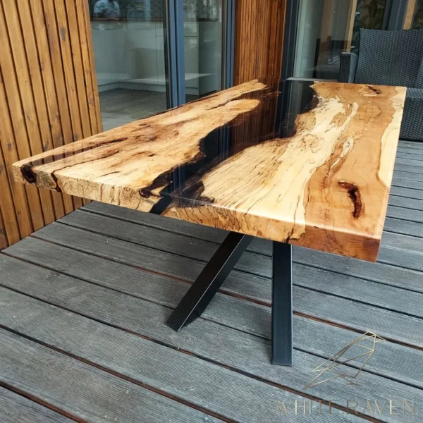 Drewniana ława z żywicą epoksydową SPALTED RIVER 3D