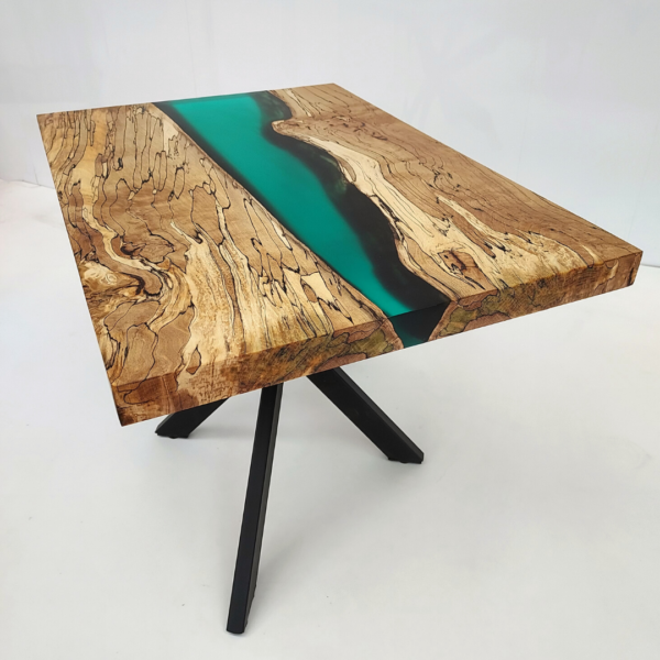 Rectangular Coffee Table with green epoxy resin and wood