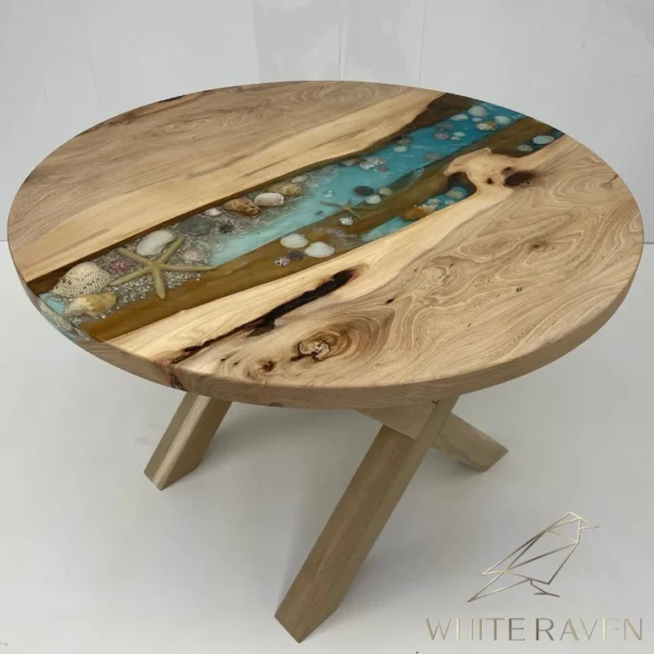 Stół do jadalni okrągły z zatopionymi muszlami UNDER THE SEA