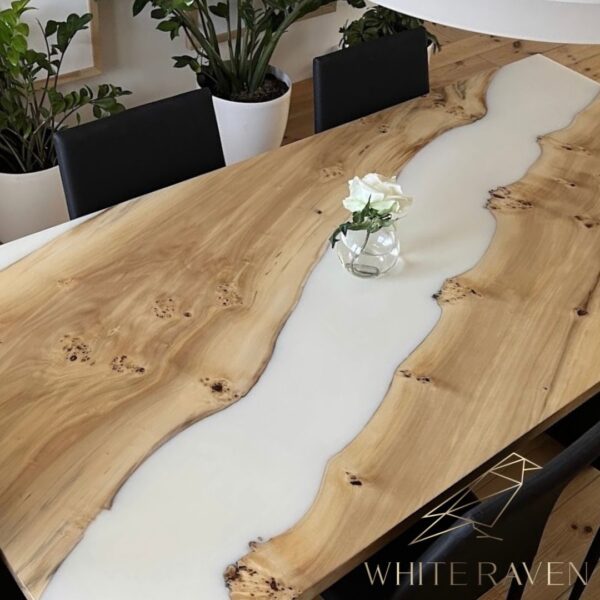 Biały stół do jadalni z drewnem topoli WHITE RIVER