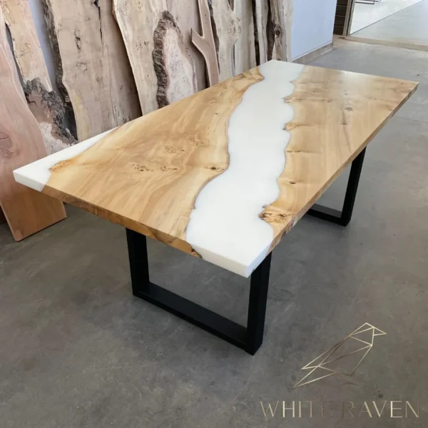 Biały stół do jadalni z drewnem topoli WHITE RIVER