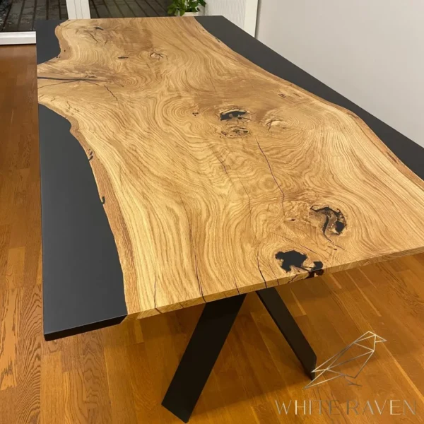 Stół z czarnymi nogami dąb i czarna żywica BLACK OAK