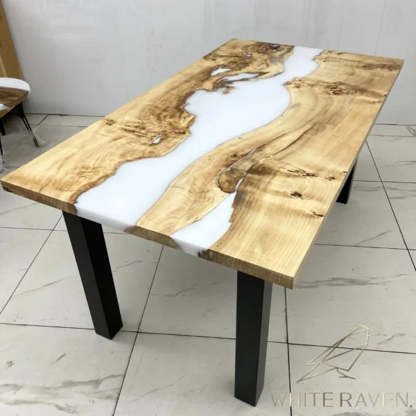 Stół biały z drewnem topoli WHITE RIVER