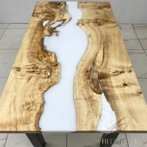Stół biały z drewnem topoli WHITE RIVER