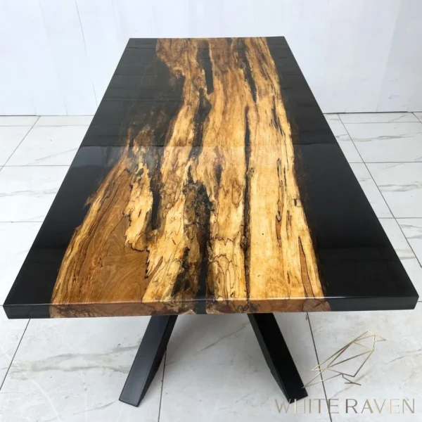 Czarny stół z drewna spalted z efektem 3D SPALTED DESERT