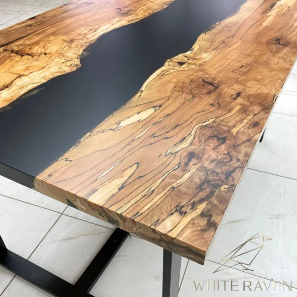 Wooden table with epoxy SPALTED RIVER 3D