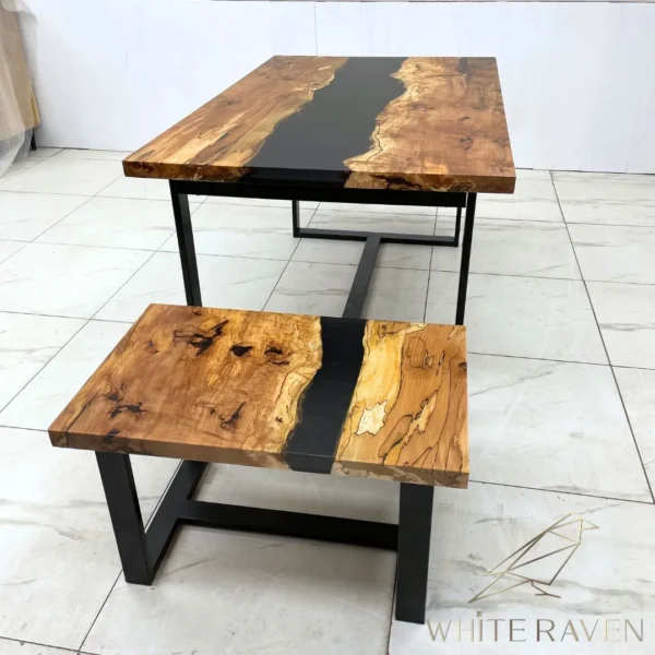 Wooden table with epoxy SPALTED RIVER 3D