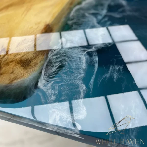 Nowoczesny stół do jadalni z drewnem suar i falami SAMAN SURF