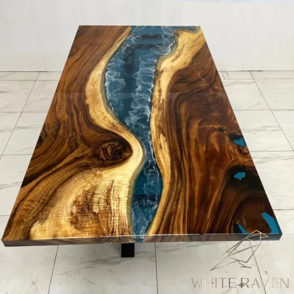 Nowoczesny stół do jadalni z drewnem suar i falami SAMAN SURF